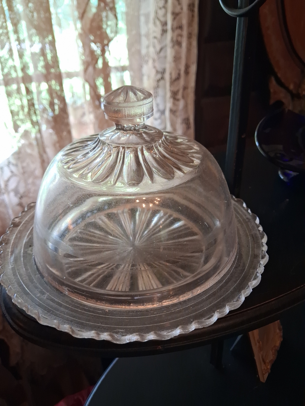 Glass Butter Dish with Decorative Dome - Clear